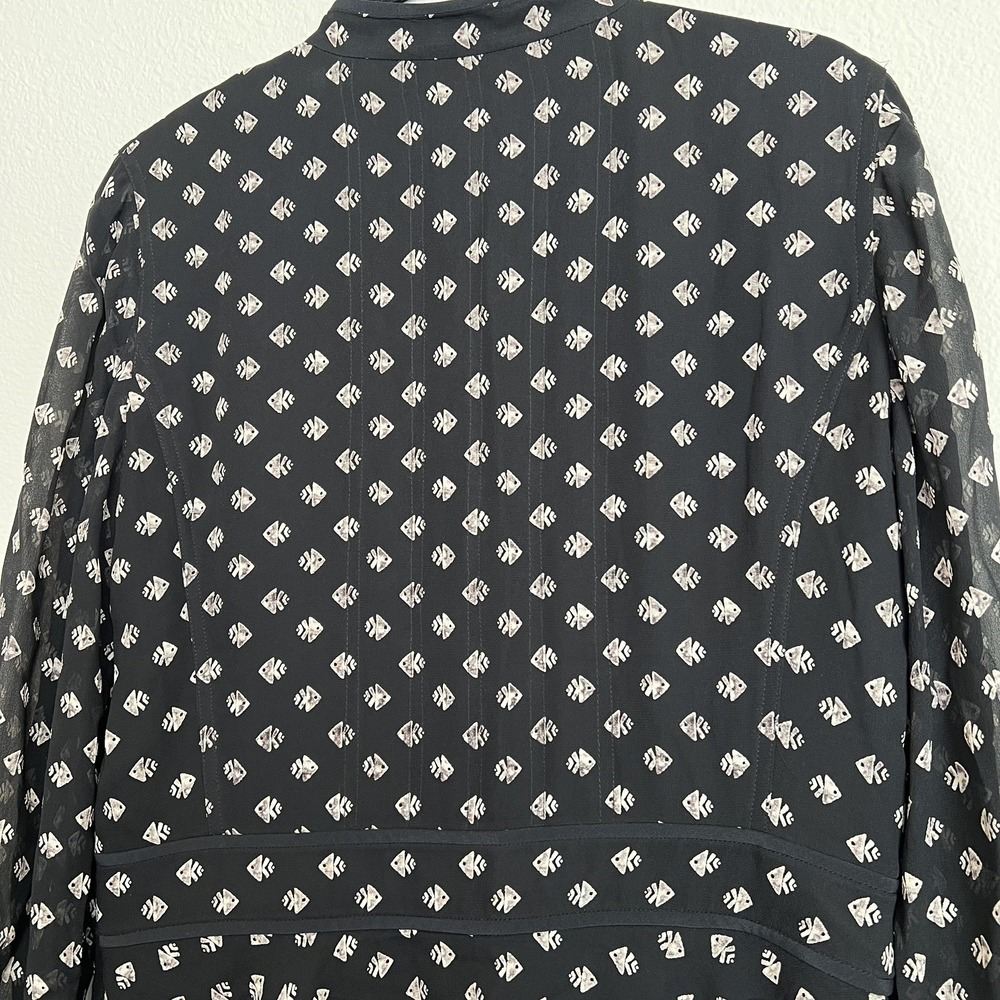 TORY BURCH Seymour Silk Georgette Mini Dress Size 6 Geometric Fish Print Tiered - Picture 6 of 11